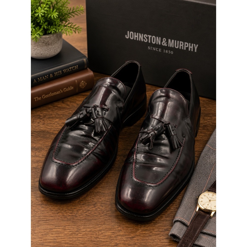 Johnston & Murphy Men's Tassel Loafers Black Leather Dress Slip-on Shoes